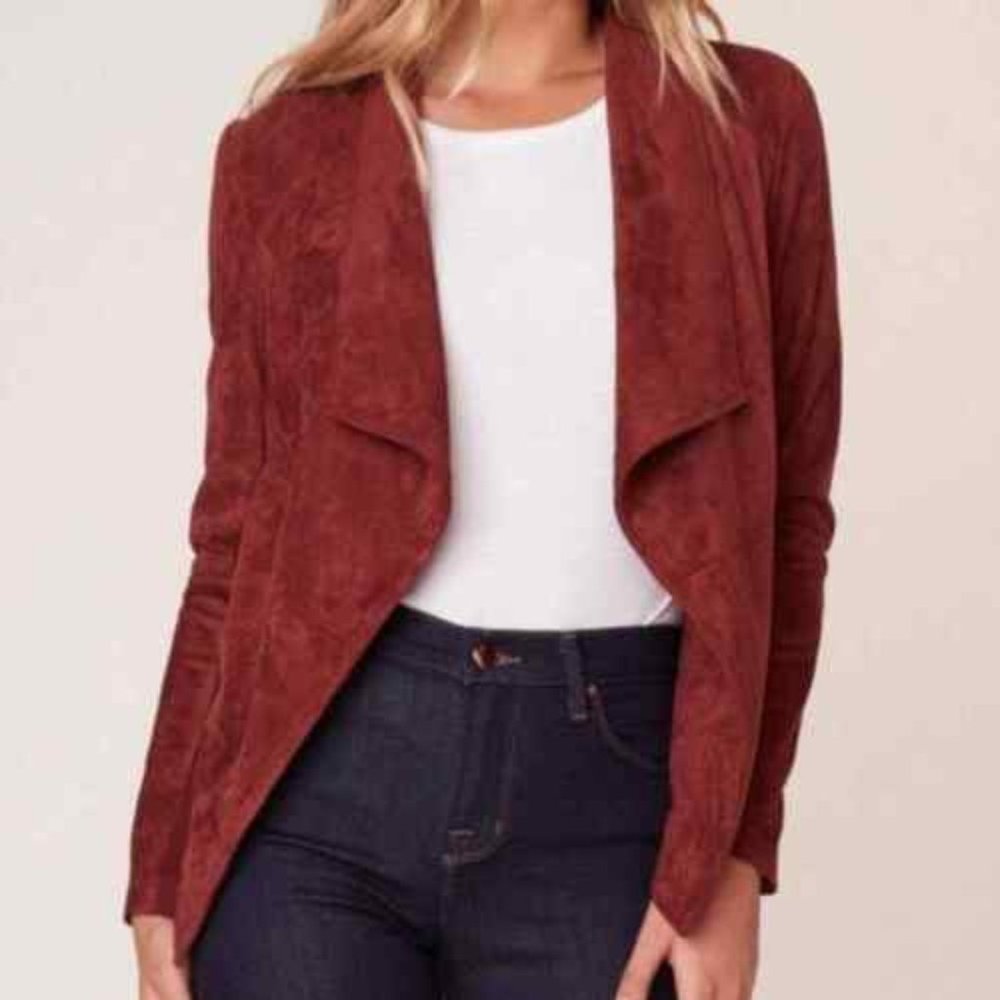 BB Dakota Jack Drape Front Faux Suede Jacket - Cherrywood Red - Size S